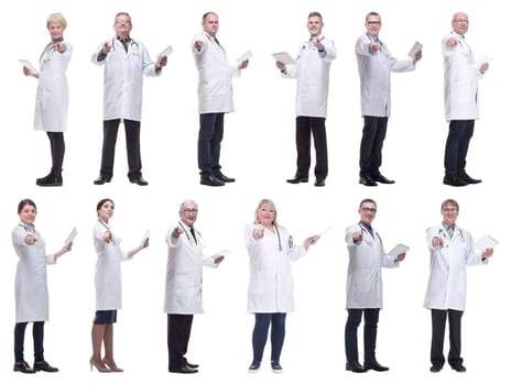 group of doctors with clipboard isolated on white background