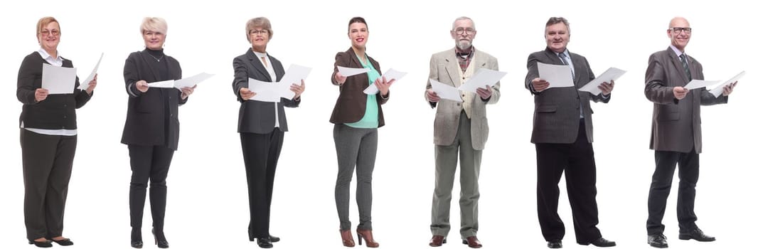 collage of people holding a4 sheet in hands isolated on white background