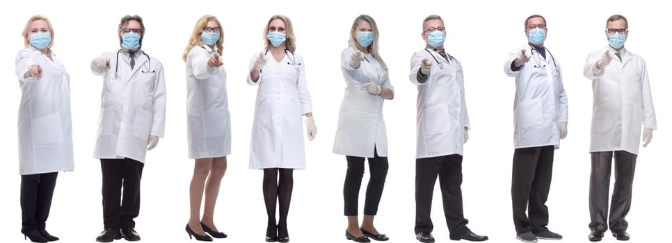 group of doctors in mask isolated on white background