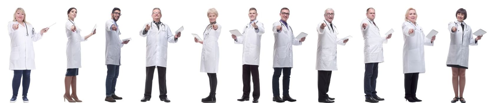 group of doctors with clipboard isolated on white background