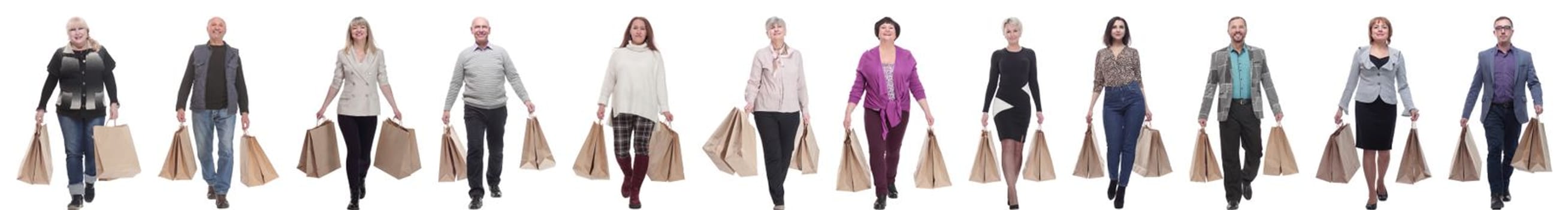 collage concept shoppers queuing isolated on white background