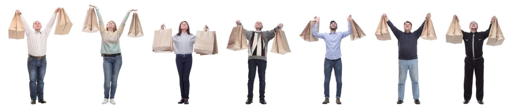 collage concept shoppers queuing isolated on white background