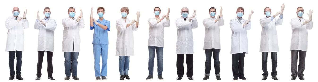group of doctors in mask isolated on white background