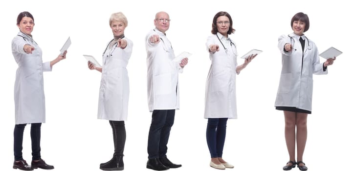 group of doctors with clipboard isolated on white background