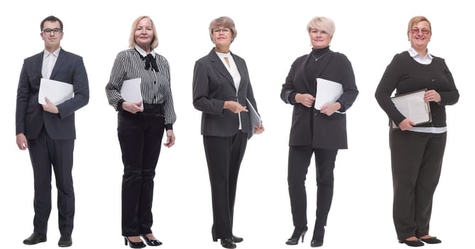 collage of people holding a4 sheet in hands isolated on white background