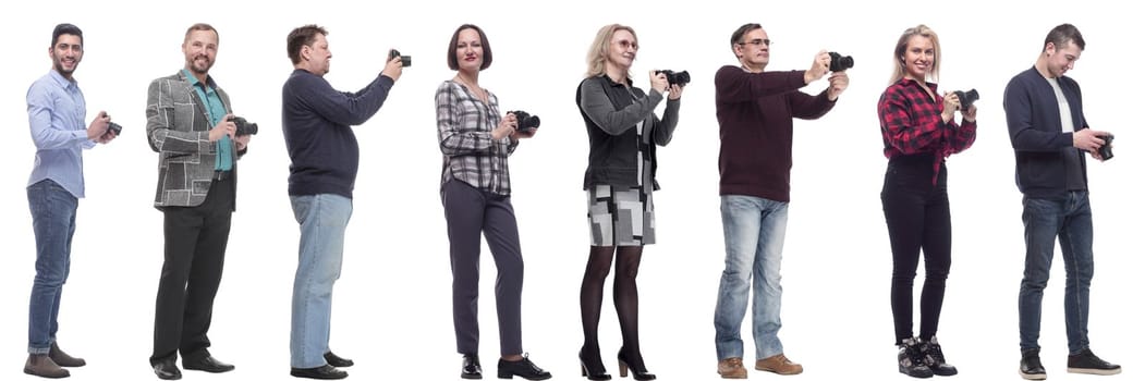 collage of group of photographers in profile isolated on white background