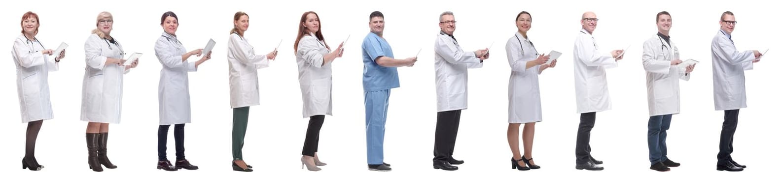 group of doctors with clipboard isolated on white background