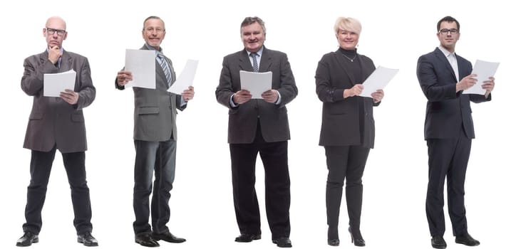 collage of people holding a4 sheet in hands isolated on white background