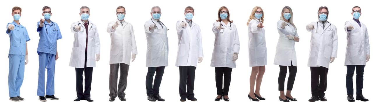 group of doctors in mask isolated on white background