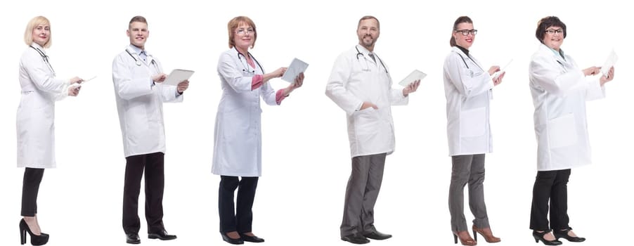 group of doctors with clipboard isolated on white background