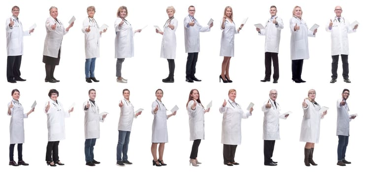 group of doctors with clipboard isolated on white background