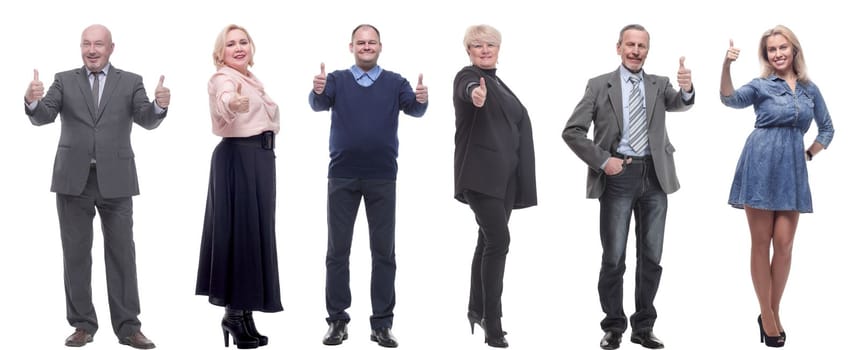 group of business people holding thumb up isolated on white background