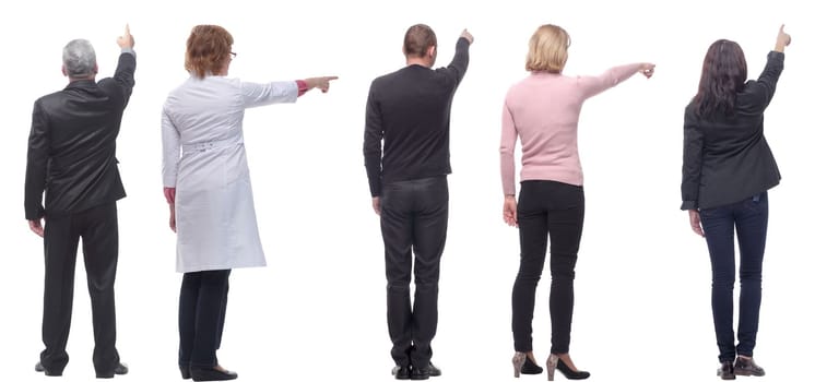 group of business people showing thumbs up with their backs isolated on white background