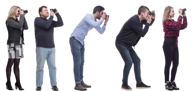 collage of group of photographers in profile isolated on white background