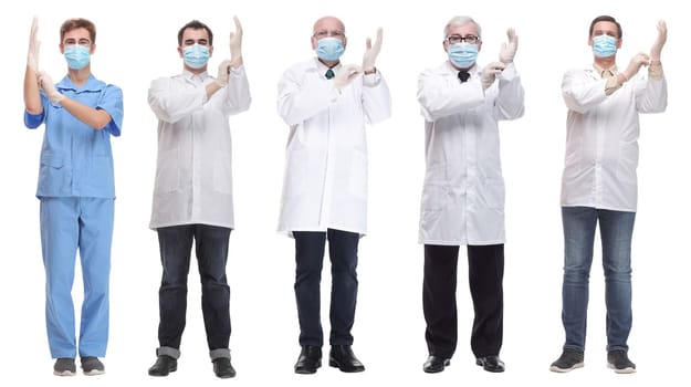 group of doctors in mask isolated on white background