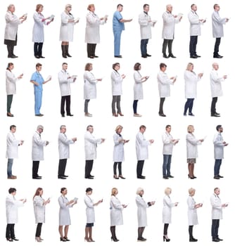 group of doctors with clipboard isolated on white background