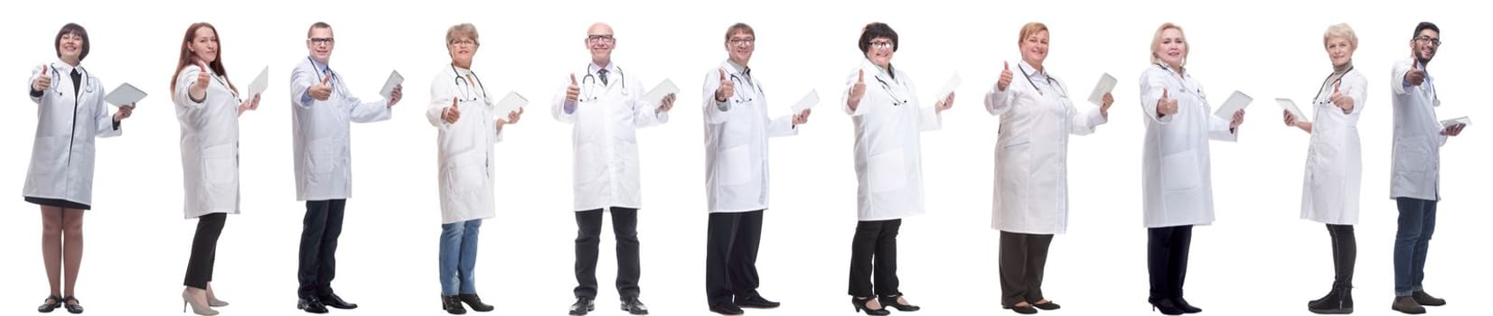 group of doctors with clipboard isolated on white background