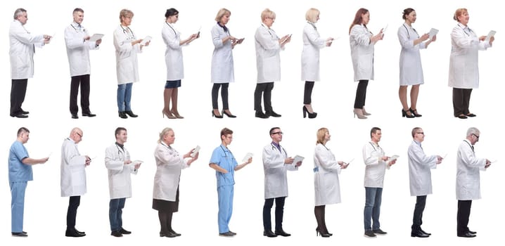 group of doctors with clipboard isolated on white background