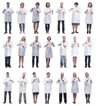 group of doctors holding jar isolated on white background