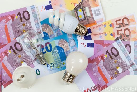 Electricity consumption concept. Euro Banknotes Energy Saving