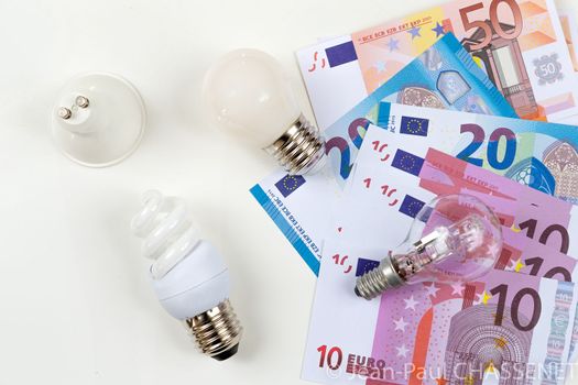 Electricity consumption concept. Euro Banknotes Energy Saving
