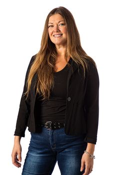 Isolated portrait of a forty year old woman in a sport coat