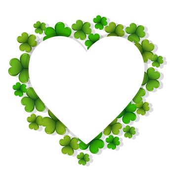 St. Patrick's Day background, elegant heart frame with shamrock, clover leaves. Postcard for text, banner, poster