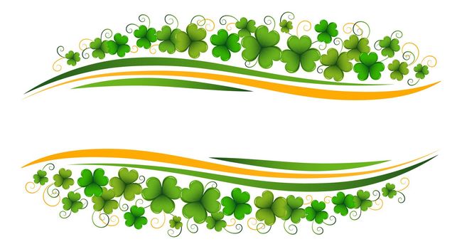 St. Patrick's Day background, elegant frame with shamrock, clover leaves on white background. Postcard, banner, poster