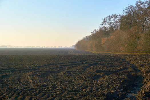 an area of open land, especially one planted with crops or pasture, typically bounded by hedges or fences. The spring autumn preparation of land ground for growing crops.