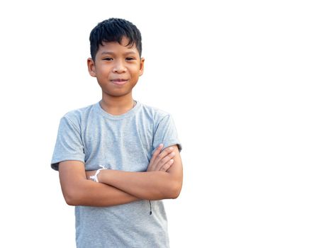 Portrait of smiling boy isolated on white background