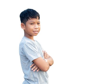 Portrait of smiling boy isolated on white background