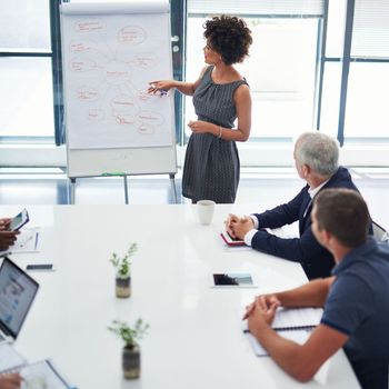 The statistics show that were right on track. a young businesswoman giving a presentation in the boardroom