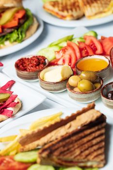 Traditional delicious Turkish breakfast, food concept photo. High quality photo