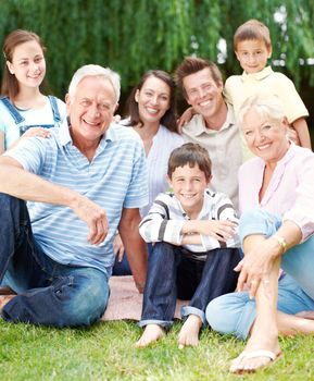 The perfect family picnic. Three generations of family enjoying a day out in the park together