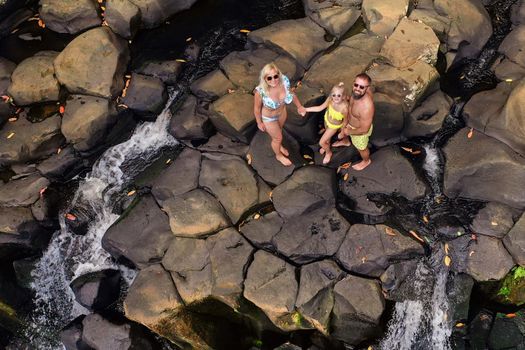 Rochester Falls On The Island Of Mauritius.Waterfall in the jungle of the tropical island of Mauritius.