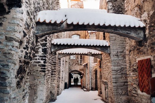 Winter View of the old town of Tallinn.Snow-covered city near the Baltic sea. Estonia.