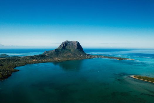 Aerial view of Le Morne Brabant mountain which is in the World Heritage list of the UNESCO.