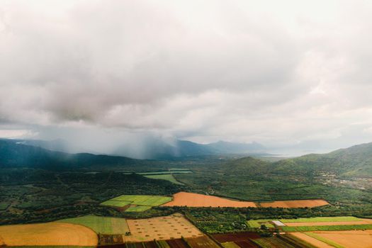 Aerial photography of agricultural fields located on the island of Mauritius.Mauritius.