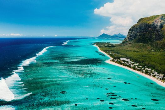 Aerial view of Le Morne Brabant mountain which is in the World Heritage site of the UNESCO