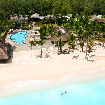 View from the height of the beach in the Indian Ocean on the island of Mauritius