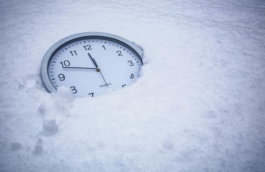 Emergency clock  in the snow for climate change