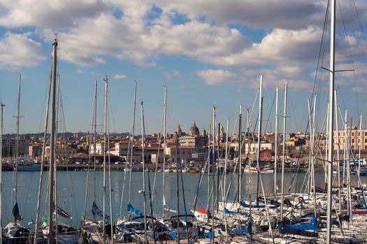 View of Catania from harbor, Sicily. Italy