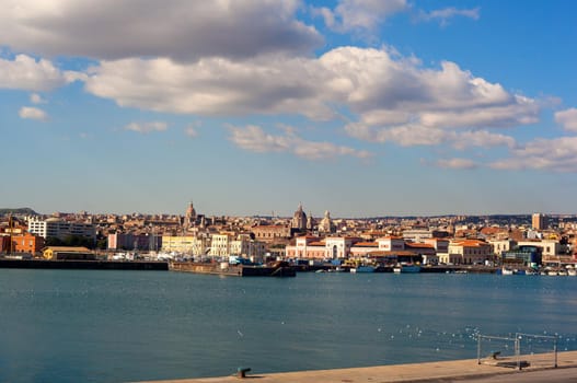 View of Catania from harbor, Sicily. Italy