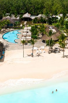 View from the height of the beach in the Indian Ocean on the island of Mauritius