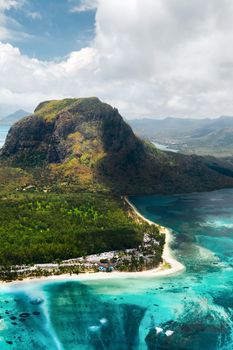 A bird's eye view of Le Morne Brabant on the island of Mauritius.