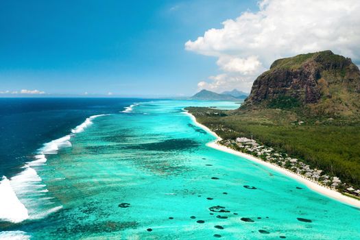 A bird's eye view of Le Morne Brabant on the island of Mauritius.