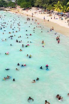 December 8, 2019. island of Mauritius, Locals relax on weekends and swim in the Indian Ocean.