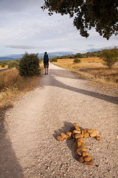 ASTORGA COUNTRYSIDE, SPAIN - AUGUST, 04: Pilgrim along the way of St. James on August 03, 2016