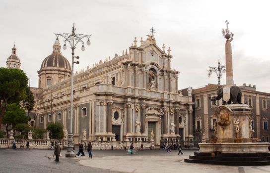 View of Catania cathedral and Elefant fountain