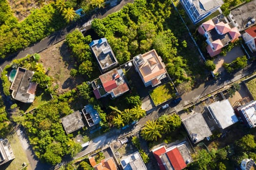 Panoramic view from above of the town and mountains on the island of Mauritius, Mauritius Island.